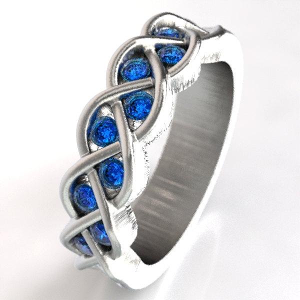 Hochzeit - Celtic Wedding Sapphire Stone Ring With Braided Knot Design in Sterling Silver, Made in Your Size CR-1005