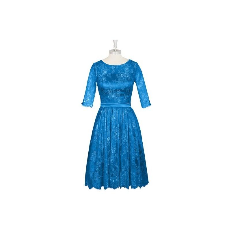 Hochzeit - Ocean_blue Azazie Antonia - Charmeuse And Lace Illusion Scoop Knee Length Dress - Cheap Gorgeous Bridesmaids Store