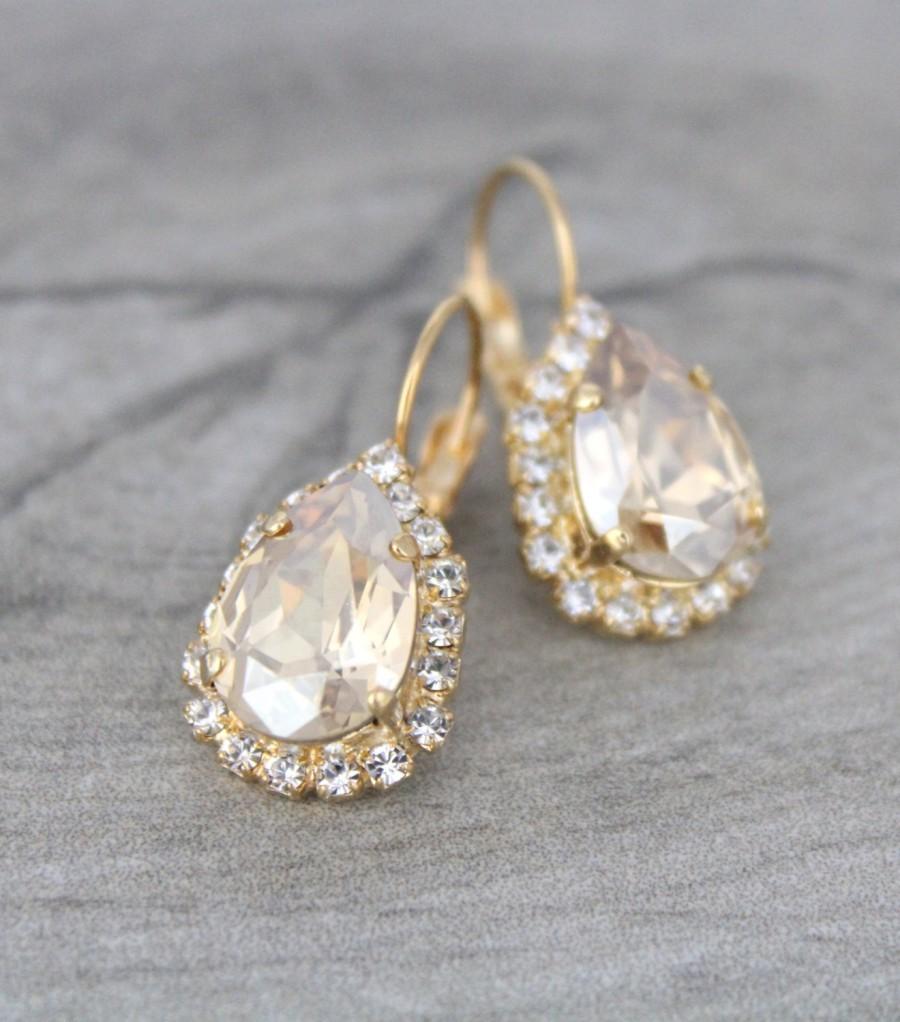 زفاف - Crystal drop earrings, Bridal earrings, Wedding jewelry, Champagne crystal earrings, Bridesmaid earrings, Gold earrings, Swarovski earrings