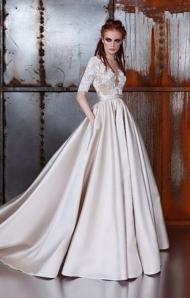 Mariage - Cheap 2017 Newest Champagne Wedding Dresses Sheer Neck Half Sleeves Appliques Lace Satin Long Wedding Gowns See Through Back Vintage Bridal Dress As Low As $125.84, Also Buy Second Wedding Dresses Silver Wedding Dresses From Yate_wedding