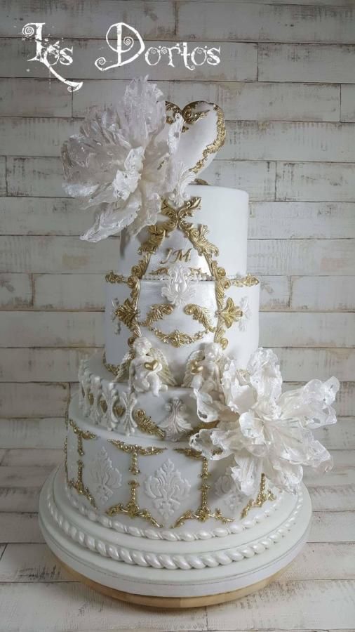 Wedding - White Cake With Gold Accents