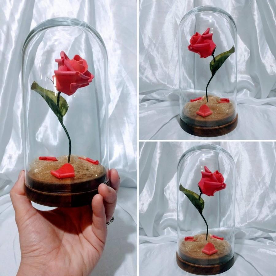 Wedding - Disneys Beauty & the Beast inspired Enchanted Rose Centerpiece or Cake topper! ~ 7 inches tall by 4 inches in diameter ~ Customizable