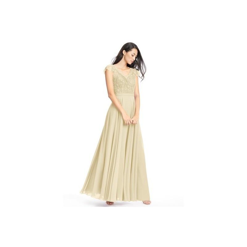 Hochzeit - Champagne Azazie Cheryl - Chiffon And Lace V Neck Illusion Floor Length Dress - Charming Bridesmaids Store