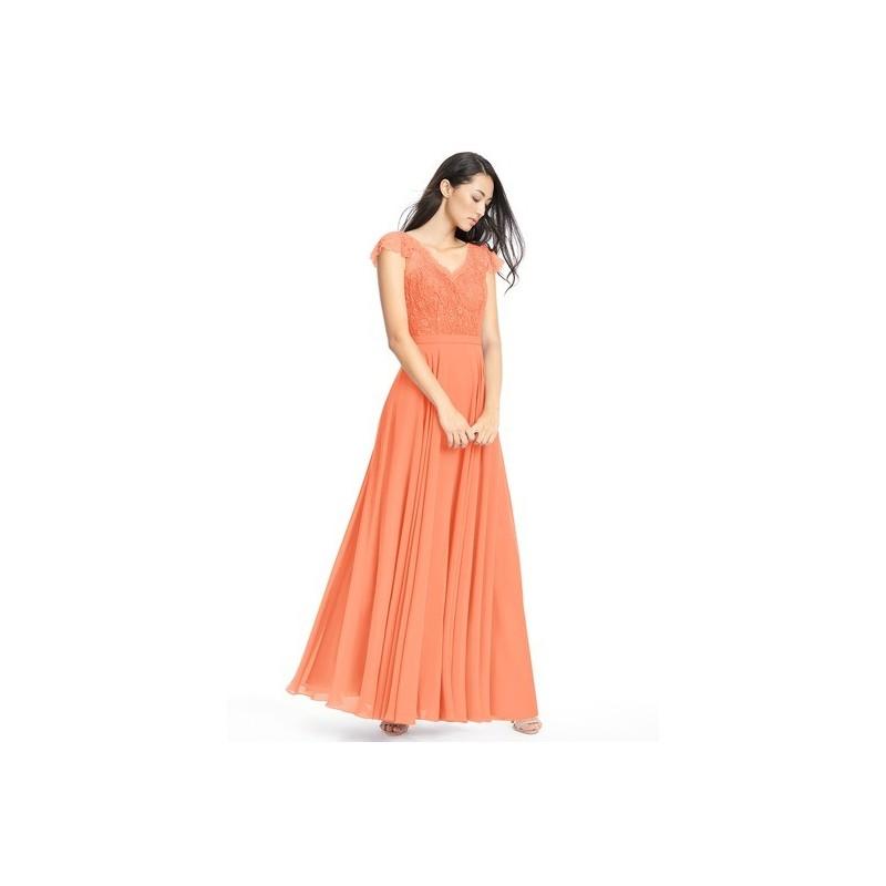 Mariage - Papaya Azazie Cheryl - Illusion Chiffon And Lace V Neck Floor Length Dress - Charming Bridesmaids Store