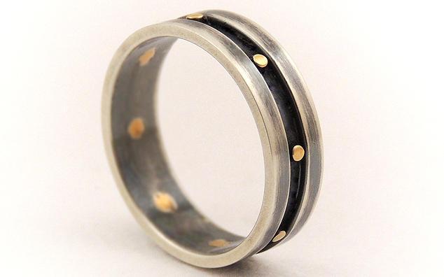 Hochzeit - Unique mens engagement ring - silver gold,mens wedding ring,rustic ring,wedding band ring,unique ring,two tone ring,mens ring,14K gold
