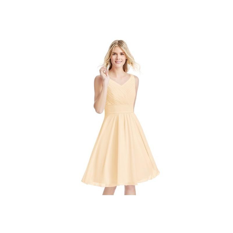 Wedding - Peach Azazie Grace - Chiffon Knee Length V Back V Neck Dress - Charming Bridesmaids Store
