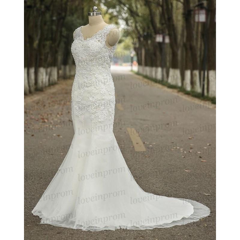 زفاف - Mermaid wedding dress,handmade appliqued tulle bridal gowns,cap sleeve lace wedding dress,white/ivory wedding gowns - Hand-made Beautiful Dresses