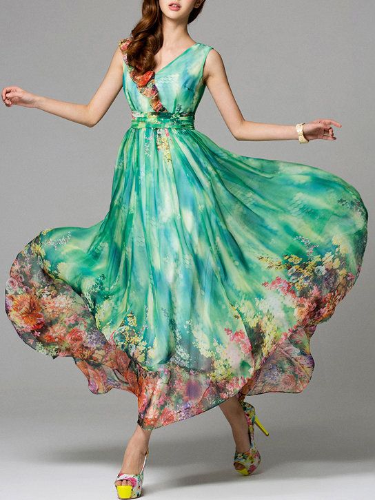 Hochzeit - Sleeveless Chiffon Boho A-line Maxi Dress