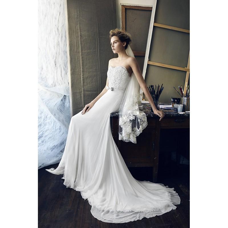 Hochzeit - Lusan Mandongus 2017 Beta Appliques Chiffon Beach Sweet Ivory Court Train Sleeveless Strapless Column Wedding Dress - Stunning Cheap Wedding Dresses