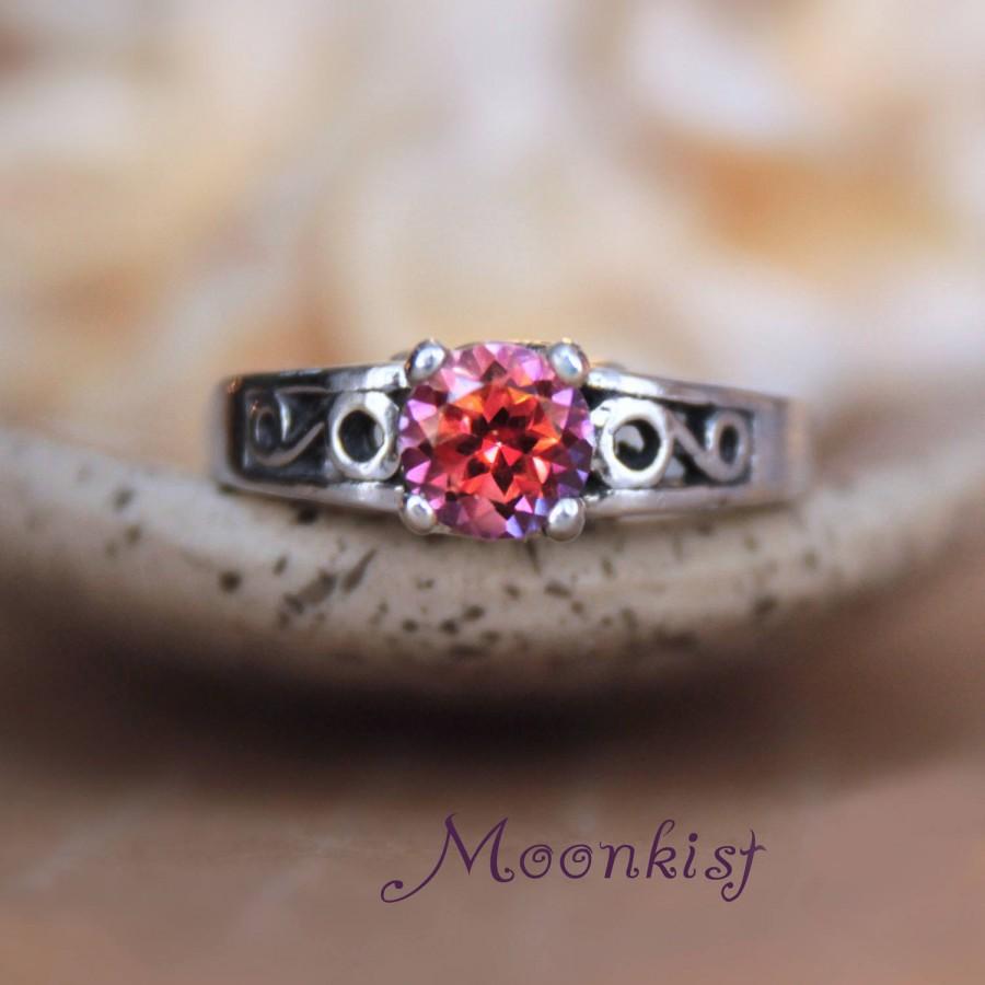 زفاف - Scroll Solitaire Ring in Sterling Silver - Unique Promise Ring, Engagement Ring - Choose Your Stone - Diamond Alternative