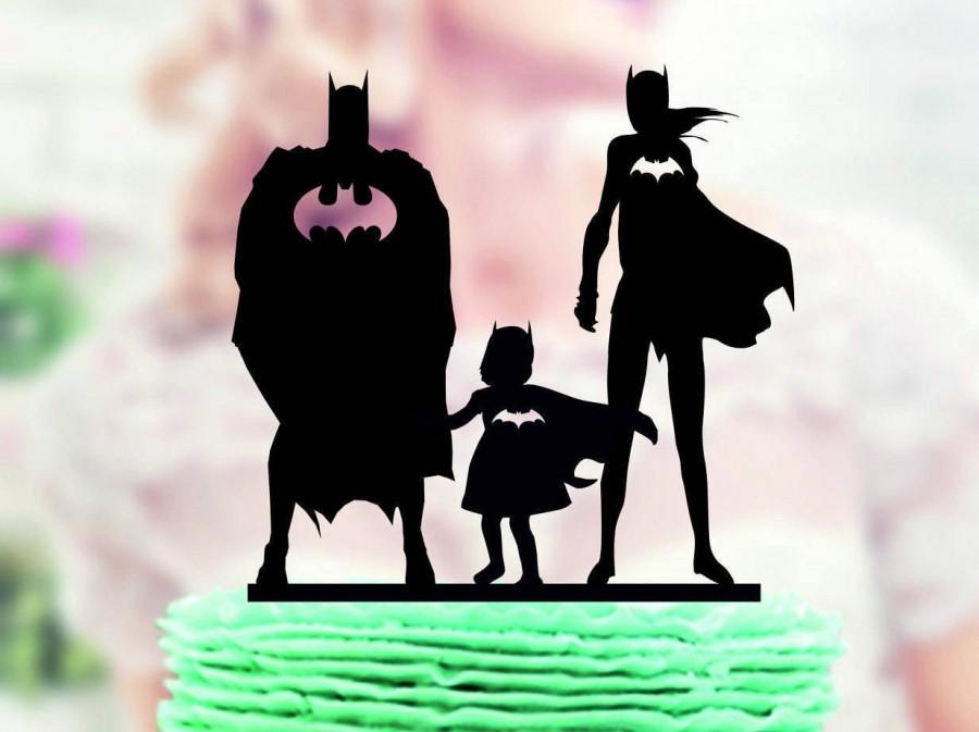 Mariage - Batman and Batgirl with kids, Super Hero  Family Topper,  Superhero Silhouette, Superhero Topper, Acrylic Cake Topper