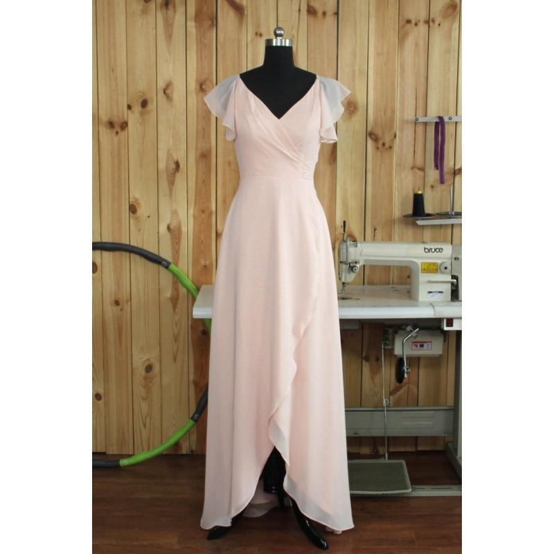 Hochzeit - Blush Bridesmaid dress, Blush Wedding dress, Lacework Sleeves Chiffon dress, Formal dress , Evening dress floor length G2015009 - Hand-made Beautiful Dresses