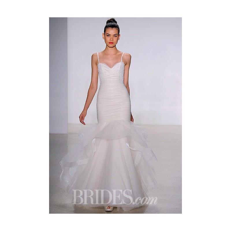زفاف - Amsale - Fall 2014 - Sawyer Sleeveless Lace and Tulle Ruched Mermaid Wedding Dress with Spaghetti Straps - Stunning Cheap Wedding Dresses