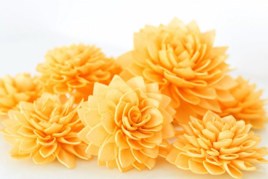 زفاف - 10 3" Orange Wooden Flowers, Wedding Decorations, Wedding Flowers, Rustic Wedding Decor