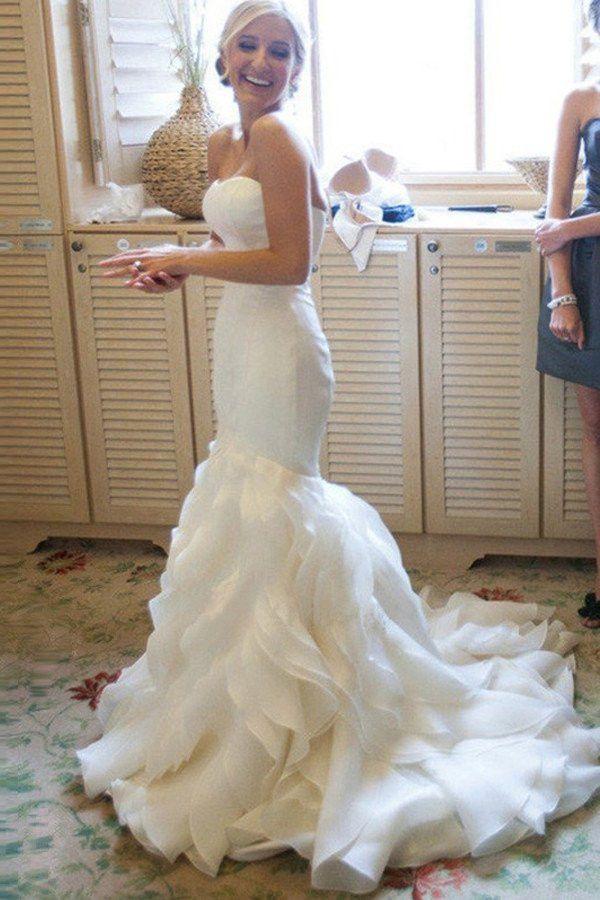 Свадьба - Organza Mermaid Wedding Dresses, 2017 Long Custom Wedding Gowns, Affordable Bridal Dresses, 17110