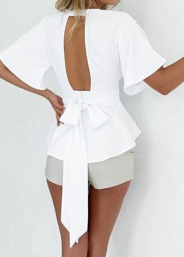 Mariage - Open Bow Back Blouse
