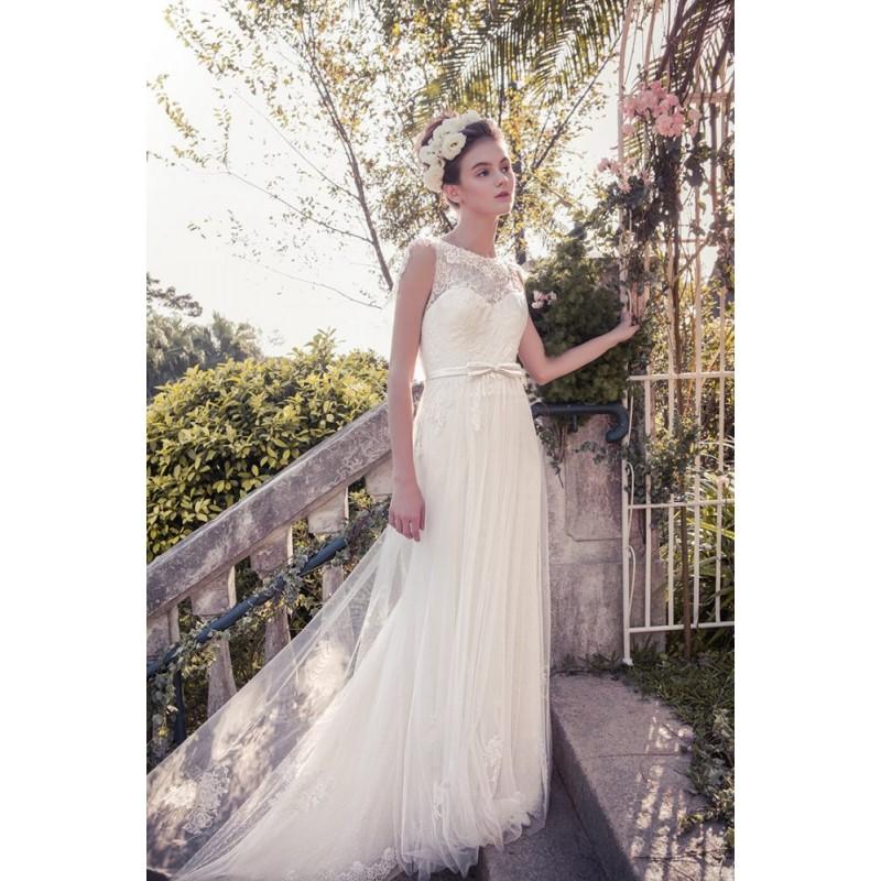 زفاف - Snow by Annasul Y. 2017 sa3333b Open Back Chapel Train Bateau Ivory Sleeveless Column Lace Appliques Wedding Gown - Top Design Dress Online Shop