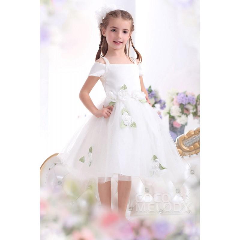 زفاف - New Arrival A Line Straps Tea Length Tulle Ivory Flower Girl Dress CKZI13009 - Top Designer Wedding Online-Shop
