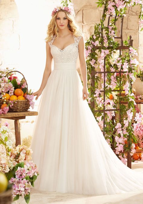 Hochzeit - Mori Lee 6803 Destination Soft Net Wedding Dress, Light Gold Size 16