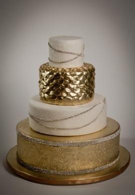 Wedding - Gold And White Wedding Cake