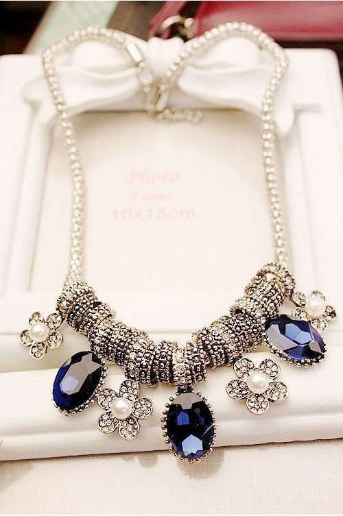 زفاف - Midnight Blue Stone Statement Necklace