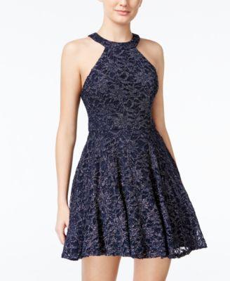زفاف - B Darlin Juniors' Glitter Lace Fit & Flare Dress