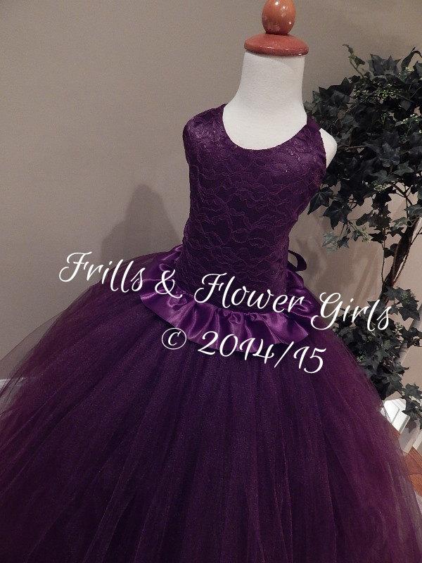 زفاف - Eggplant or Plum Flower Girl Dress Lace Halter Tutu Dress Flower Girl Dress Sizes 2, 3, 4, 5, 6 up to Girls Size 12