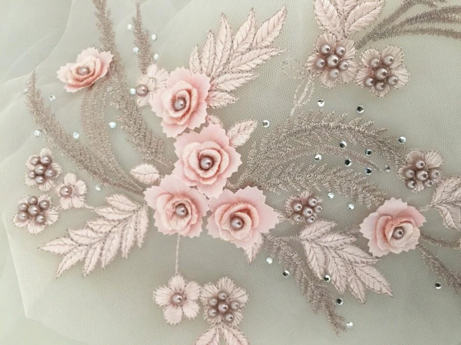 زفاف - Beaded Lace Applique with Pearl, Beaded lace motif , Venice lace applique in Aqua for wedding bodice, bridal veil accessories