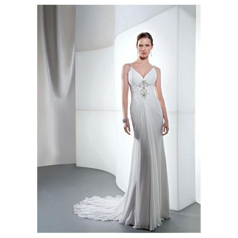 زفاف - Charming Chiffon & Satin Sheath V-neck Empire Waistline Wedding Dress - overpinks.com