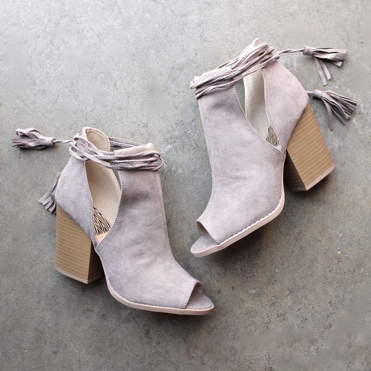 Mariage - Madelynn Suede Open Toe Bootie - Taupe