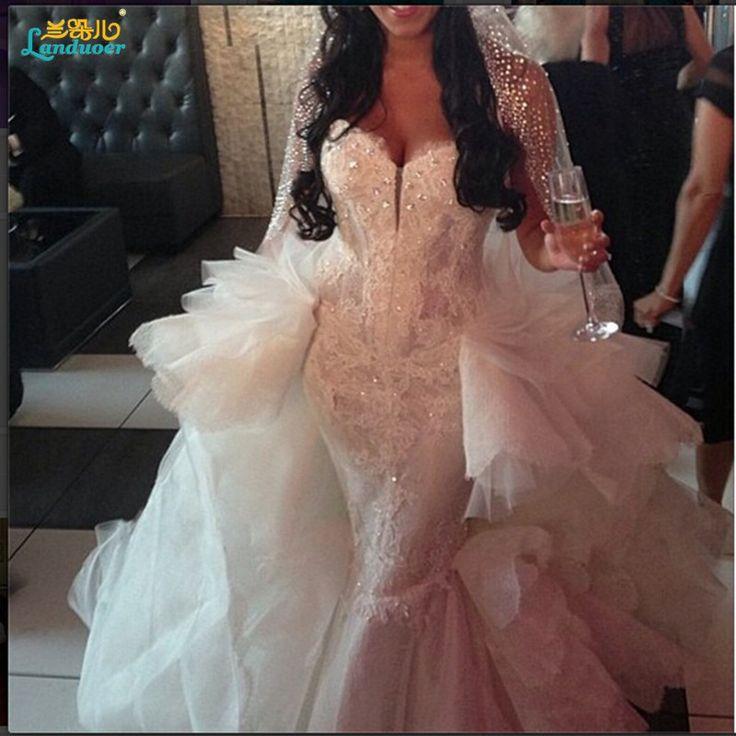 زفاف - Mermaid Wedding Dresses 2017 Removable Skirt Lace Ruffles Two Pieces Mermaid Wedding Gowns Detachable Vestidos De Novia Sirena