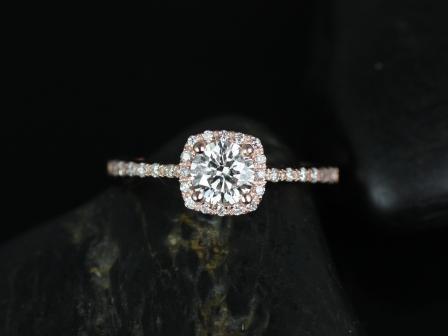 زفاف - Rosados Box Barra 1/2ct 14kt Rose Gold Round Diamond Cushion Halo Engagement Ring