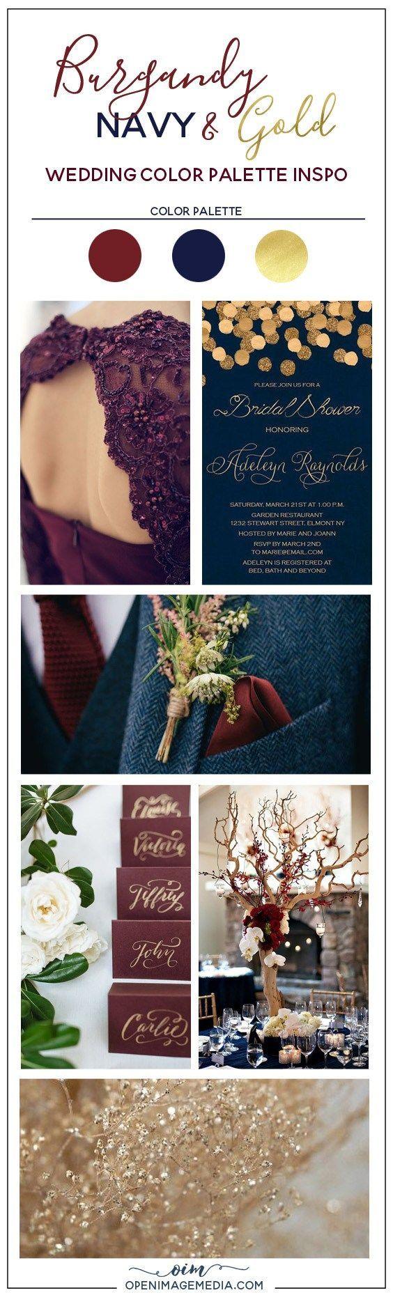 Mariage - Burgundy Navy And Gold Wedding Color Palette