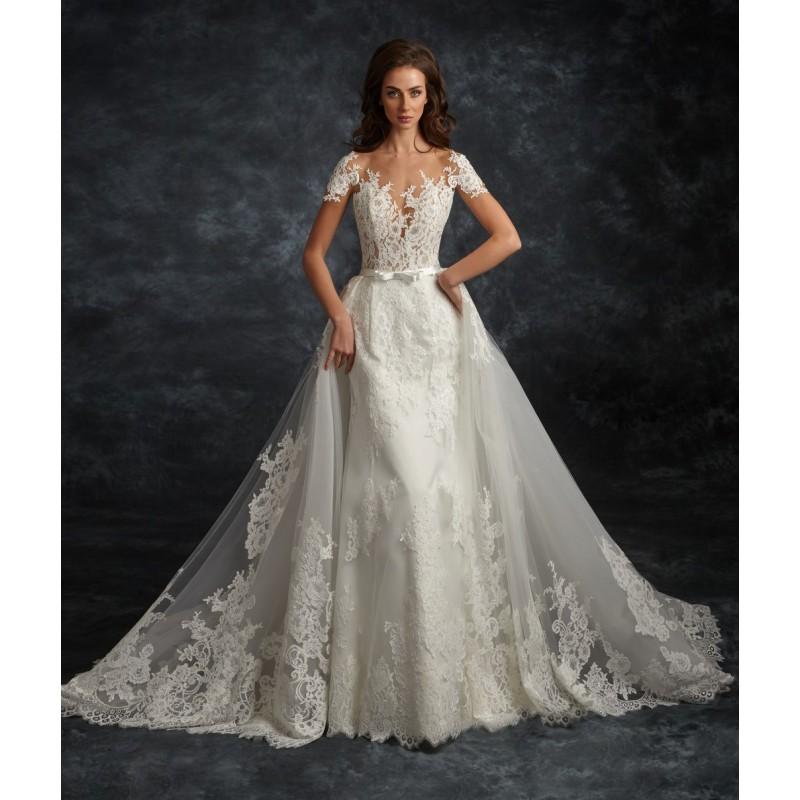 زفاف - Ira Koval 2017 601 Detachable Appliques Spring Ivory Aline Lace Sweet Illusion Short Sleeves Wedding Dress - Bridesmaid Dress Online Shop