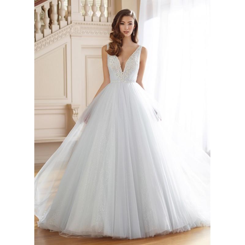 Wedding - Mon Cheri Fall/Winter 2017 217217 Rena Tulle Beading Sweet Chapel Train V-Neck Ball Gown Sleeveless Blue Wedding Dress - Elegant Wedding Dresses
