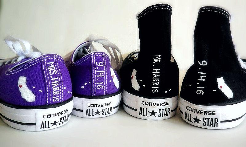 Свадьба - Bride and Groom Converse, Wedding Shoes Home State Hand Painted Shoes, Low and High Tops, Mr. & Mrs., Custom Converse, Chuck Taylors