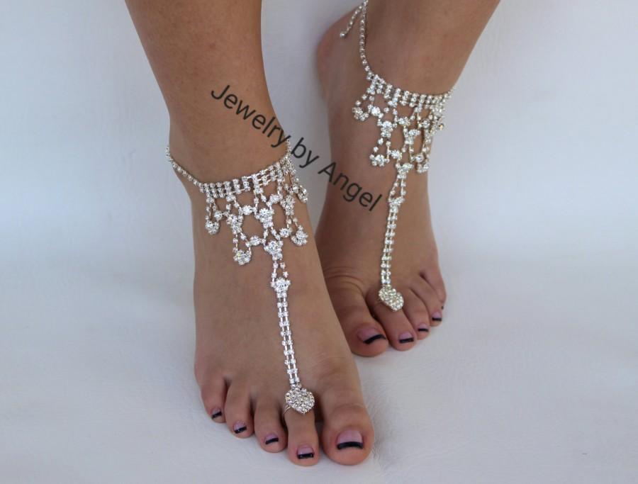 Mariage - Rhinestone Wedding Foot Jewelry Barefoot Sandal Bridal Sandals Soleless Shoes Beach Wedding Bridesmaid Gift Anklet