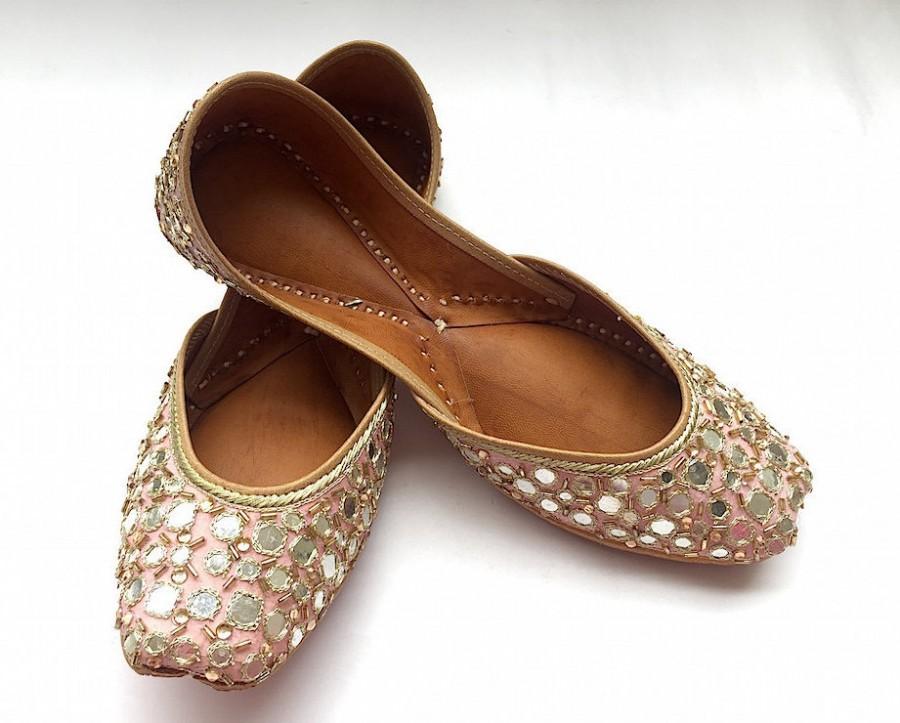 Hochzeit - Gulaabi Sitara Shoes by Enhara - Pink Hand Embroidered Indian Bridal Shoes/Bridal Ballet Flats/Wedding Shoes/Designer Women Shoes