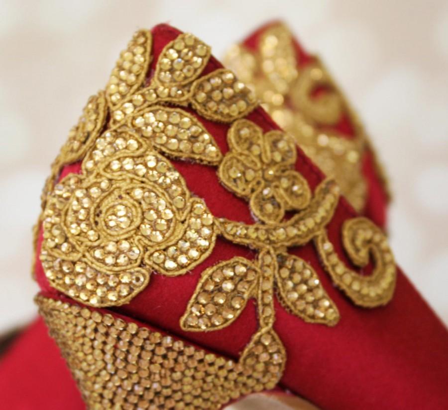 Wedding - Red Wedding Shoes, Gold Wedding Shoes, Indian Weddings, Crystal Wedding Shoes, Indian Wedding Accessories, Gold Wedding, Wedding Shoes Bling