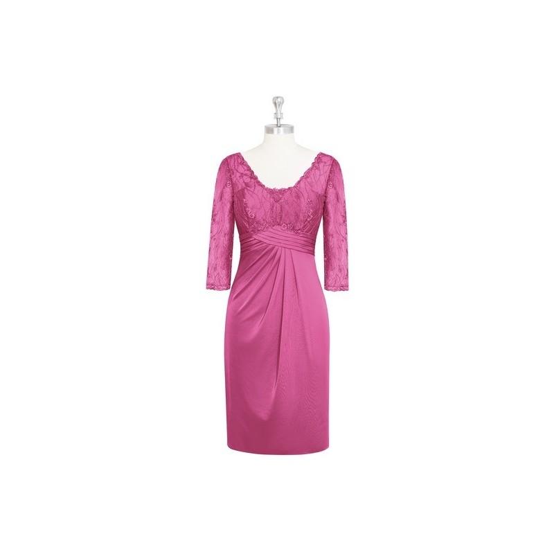 Hochzeit - Fuchsia Azazie Magdalena MBD - Knee Length Illusion Stretch Knit V Neck Lace And Jersey Dress - Charming Bridesmaids Store