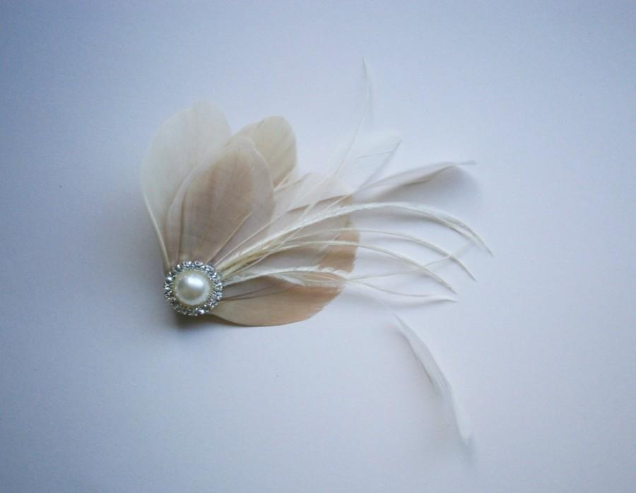 Wedding - Ivory, champagne, feather, Weddings, hair, accessory, accessories, facinator, Bridal, Fascinators, Bride, clip, tan, brown - CHAMPAGNE