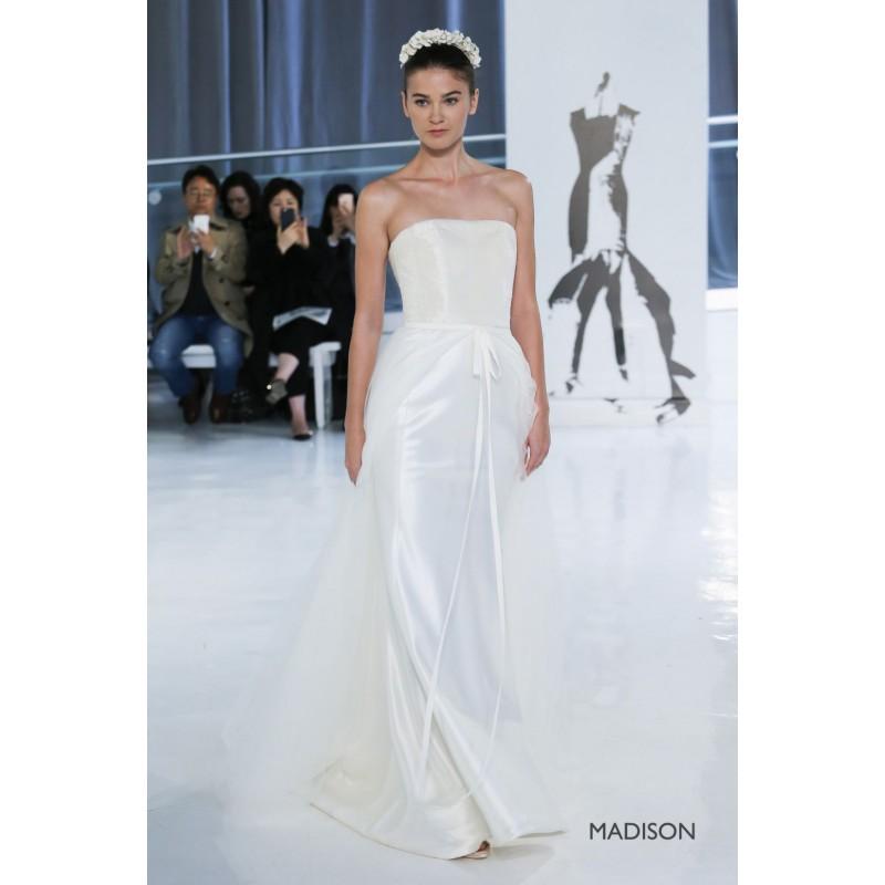 Mariage - Peter Langner Spring/Summer 2018 Madison White Aline Simple Satin Sleeveless Strapless Chapel Train Wedding Gown - Charming Wedding Party Dresses