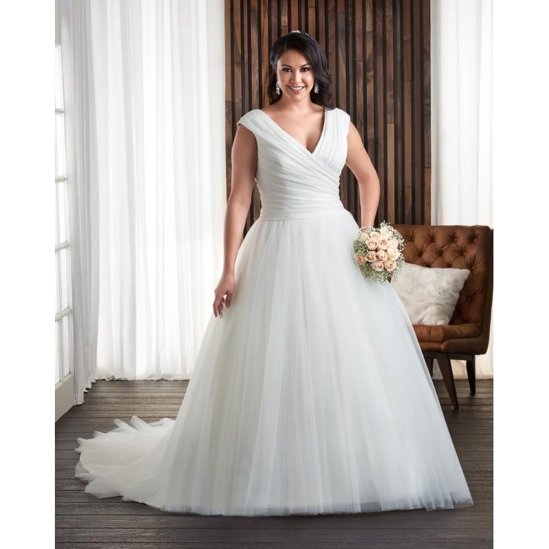 زفاف - Bonny Bridal 2017 1702 Chapel Train White Plus Size Cap Sleeves V-Neck Aline Ruffle Tulle Dress For Bride - Charming Wedding Party Dresses