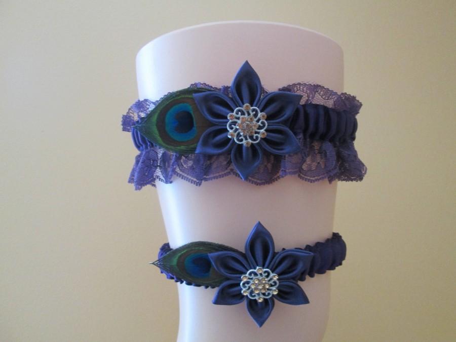 Hochzeit - Plum Purple Wedding Garter Set, Peacock Garters, Purple Lace Garters, Eggplant Purple Bridal Garter, Rustic Garters, Country Bride