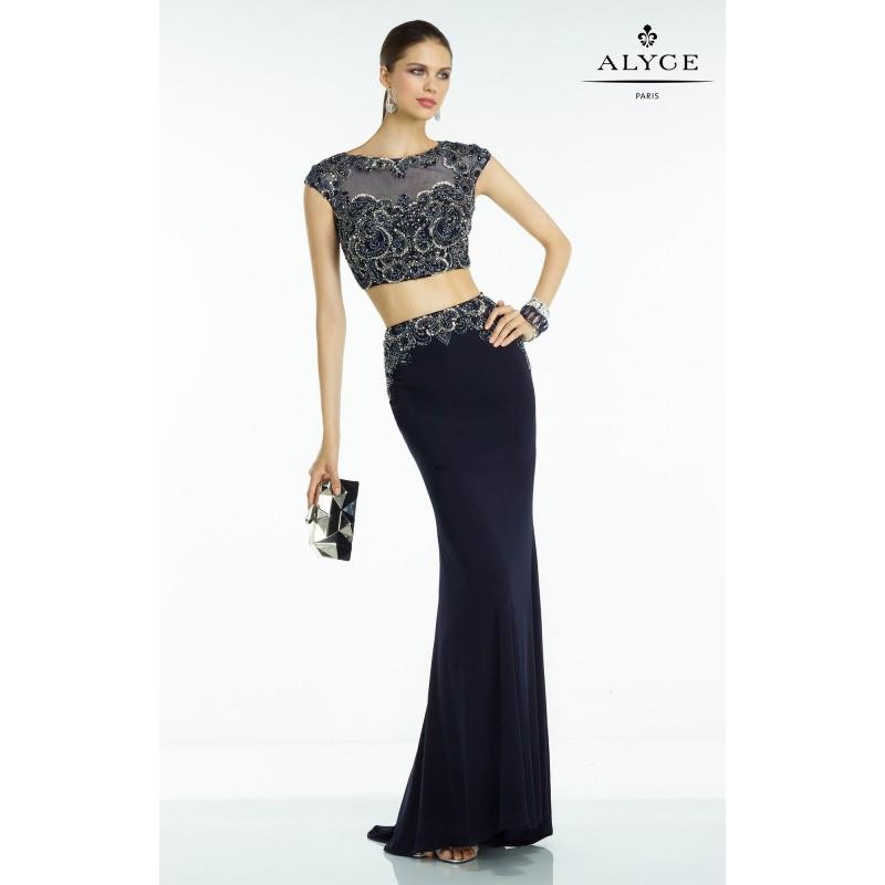 Wedding - Black/Gunmetal Alyce Paris 6557 - 2-piece Cap Sleeves Jersey Knit Dress - Customize Your Prom Dress