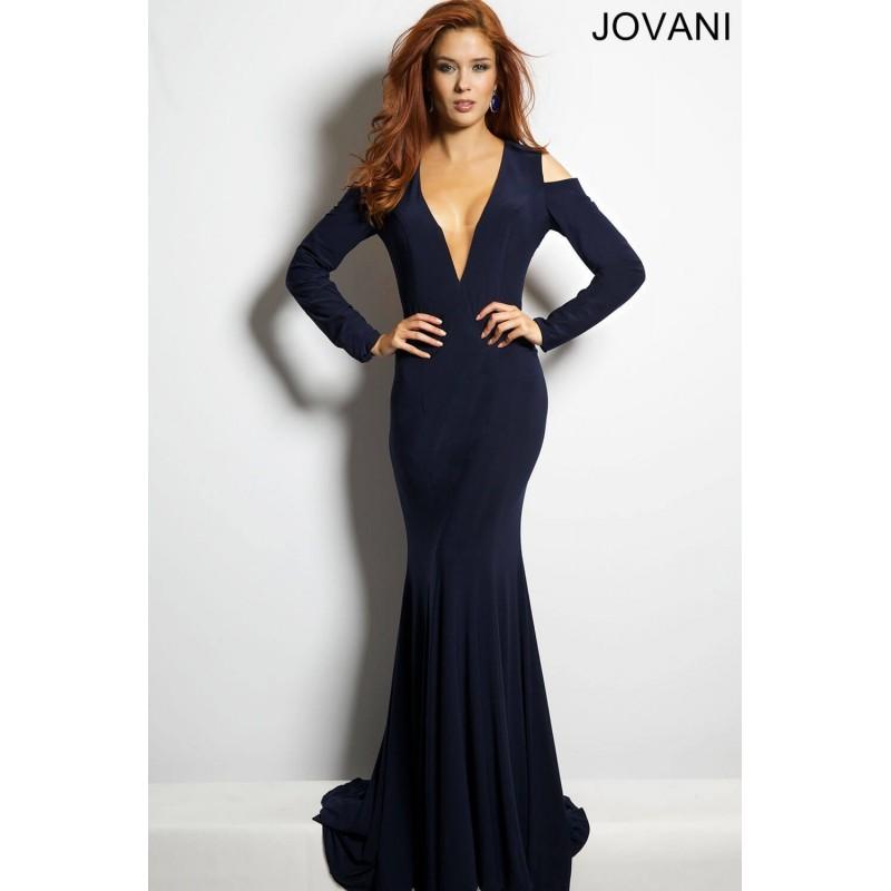 Mariage - Jovani 22104 Evening Dress - Fit and Flare Social and Evenings Long Sleeves, V Neck Long Jovani Dress - 2017 New Wedding Dresses