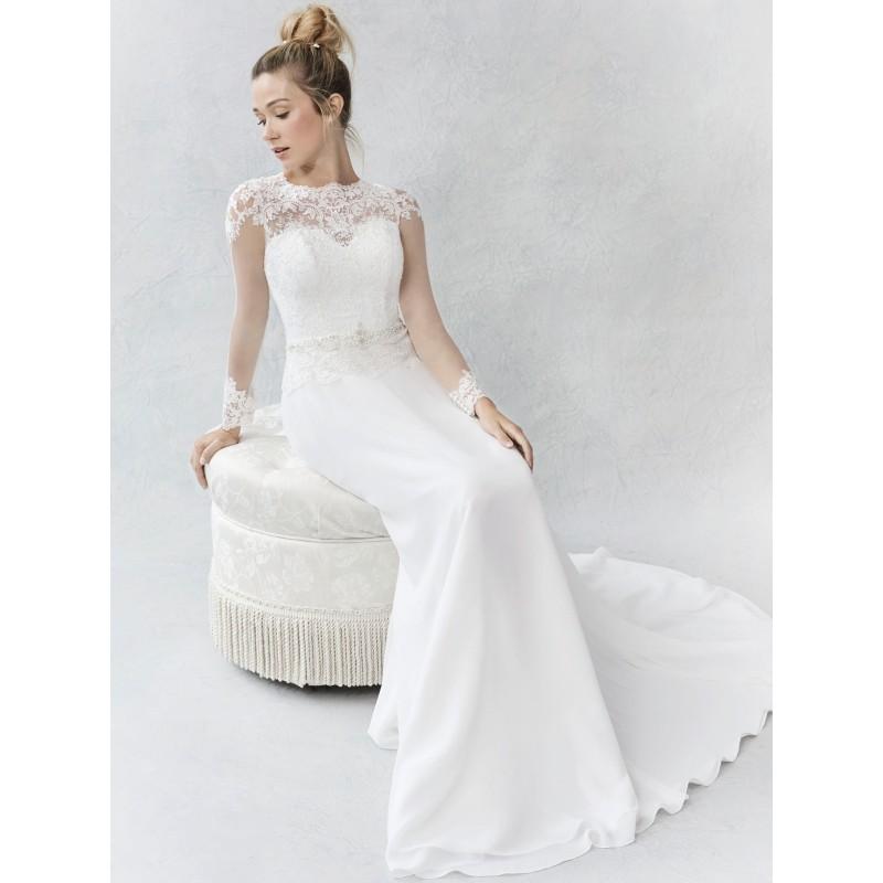 زفاف - Ella Rosa Spring/Summer 2017 BE366 Aline Illusion Long Sleeves Sweep Train Ivory Sweet Appliques Chiffon Wedding Gown - Top Design Dress Online Shop