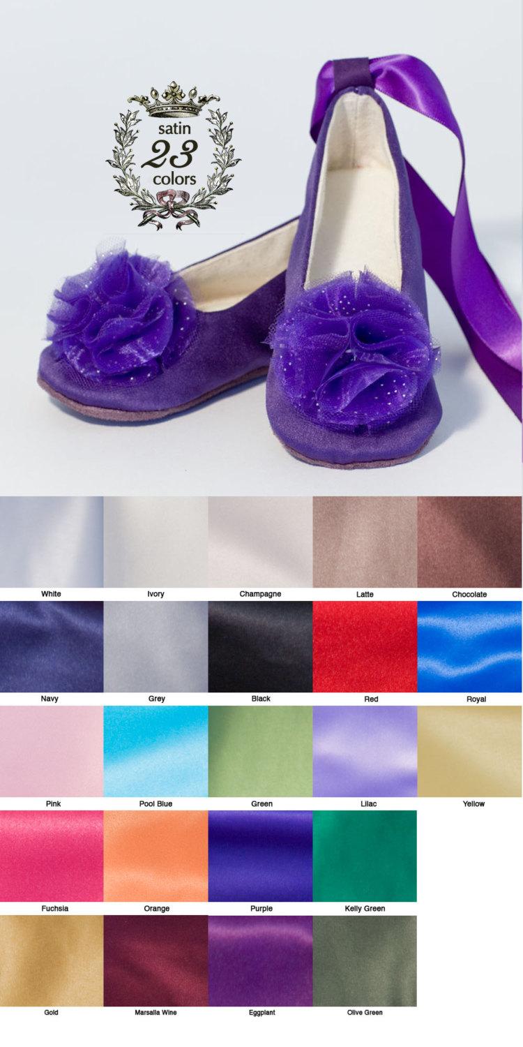 Mariage - Purple Flower Girl Shoe, Satin Baby Ballet Slipper, Baby Shoe, Wedding Toddler Shoe, Fall Wedding Shoes, Dance Shoe, Baby Souls Baby Shoes