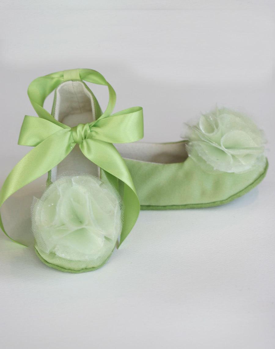 Wedding - Green Toddler Shoe, Green Flower Girl Ballet Slipper, Baby Shoe, Ballet Flat, Spring Wedding Shoe, Special Occasion Shoe, Dance, Baby Souls