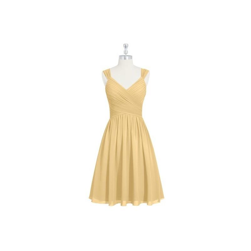 زفاف - Gold Azazie Angie - V Neck Corset Chiffon Knee Length Dress - Cheap Gorgeous Bridesmaids Store